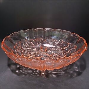 Vintage Indiana Glass Company Harvest Grape Pink Depression Glass Footed Bowl